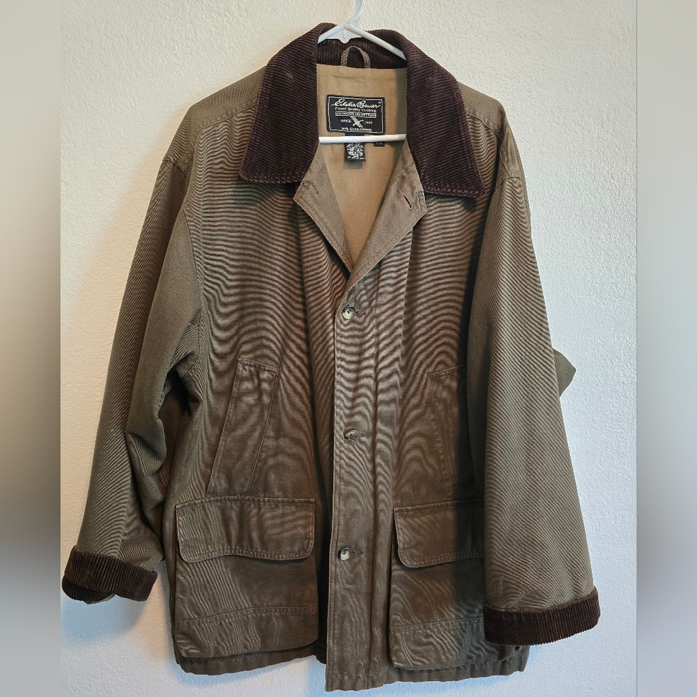 Eddie Bauer Chore Coat Jacket Brown  Corduroy Collar Cuffs Mens L